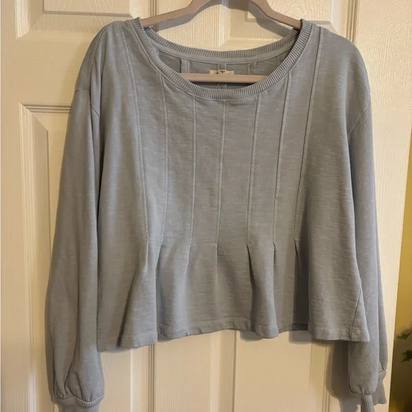 Pilcro Pastel Blue Pleated Crewneck Sweatshirt - Picture 4 of 7